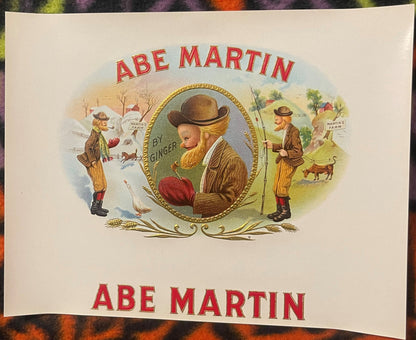 Antique 1900s - 1930s Abe Martin Embossed Cigar Label 🚬 Famous Cartoon, Kin Hubbard