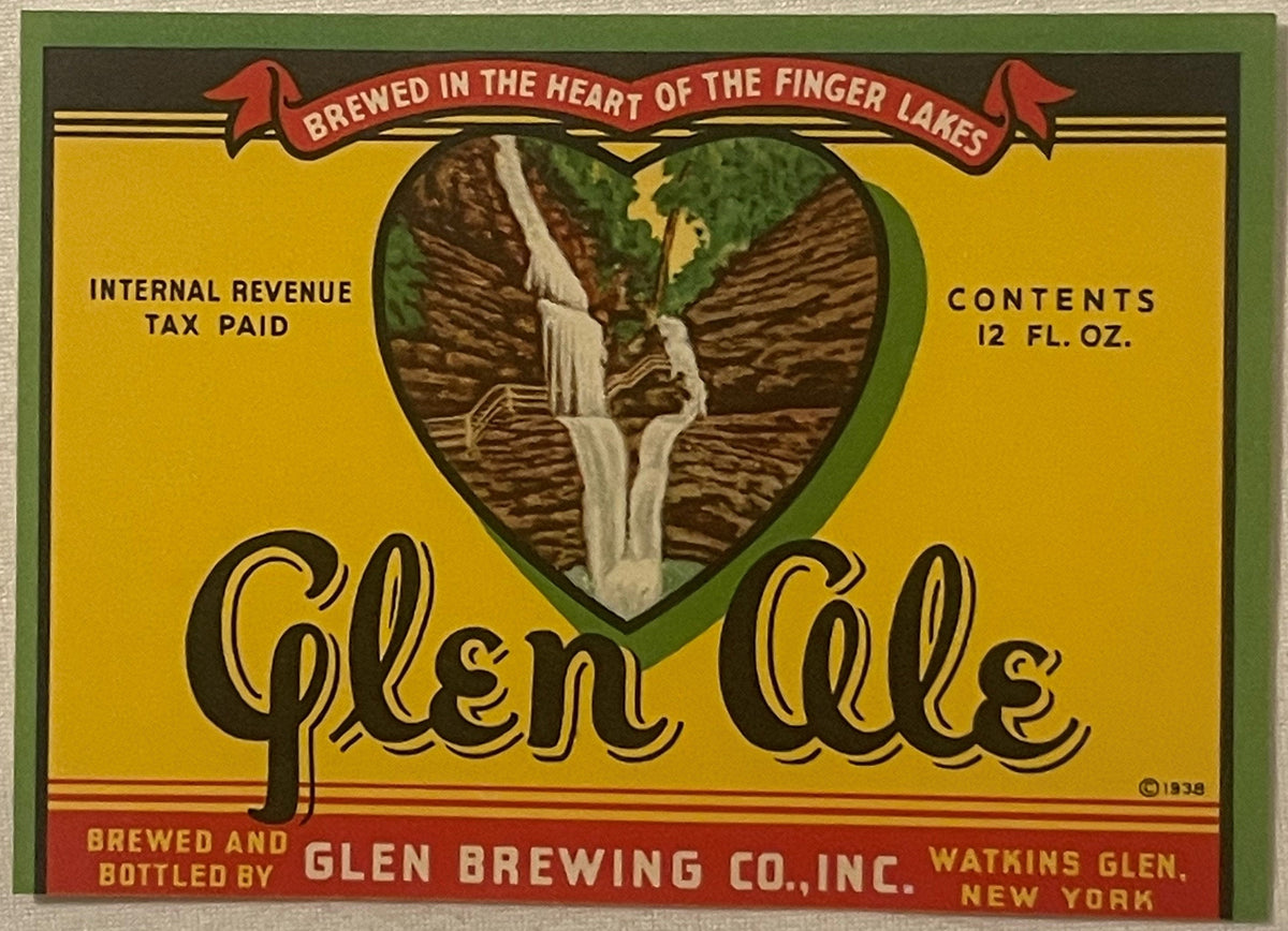 Vintage 1938 Glen Ale Beer Label 🍺 Glen Brewing Co. Watkins Glen NY — New Old Stock NOS