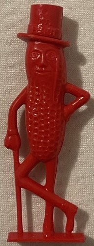 Vintage Planters Mr. Peanut Figural Whistle NOS Advertising Collectible Red & Gold Plastic Figure Top Hat Monocle