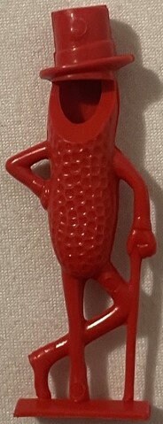 Vintage Planters Mr. Peanut Figural Whistle NOS Advertising Collectible Red & Gold Plastic Figure Top Hat Monocle