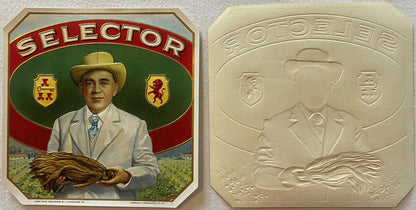 Antique Selector Cigar Box Label J.M. Martinez Co. American Lithographic New York 1900s - 1920s Embossed Tobacco Ephemera 🚬