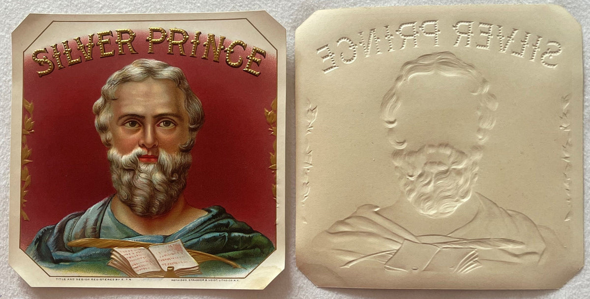 Antique Silver Prince Cigar Box Label Embossed Chromolithograph Heywood Strasser Voigt New Old Stock NOS circa 1910 🚬