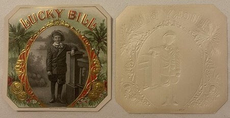 Antique Lucky Bill Gold Embossed Cigar Label NOS 1900s Chromolithograph Advertising Decor 🚬