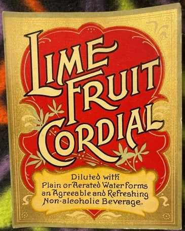 Antique Lime Fruit Cordial Label 🍋 1890s-1910s Gold Chromolithograph Art Nouveau Beverage Advertising