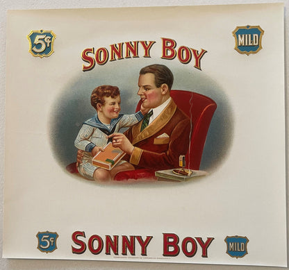 Antique Vintage 1900s - 1920s Large Sonny Boy Embossed Cigar Label, Historic! 🚬