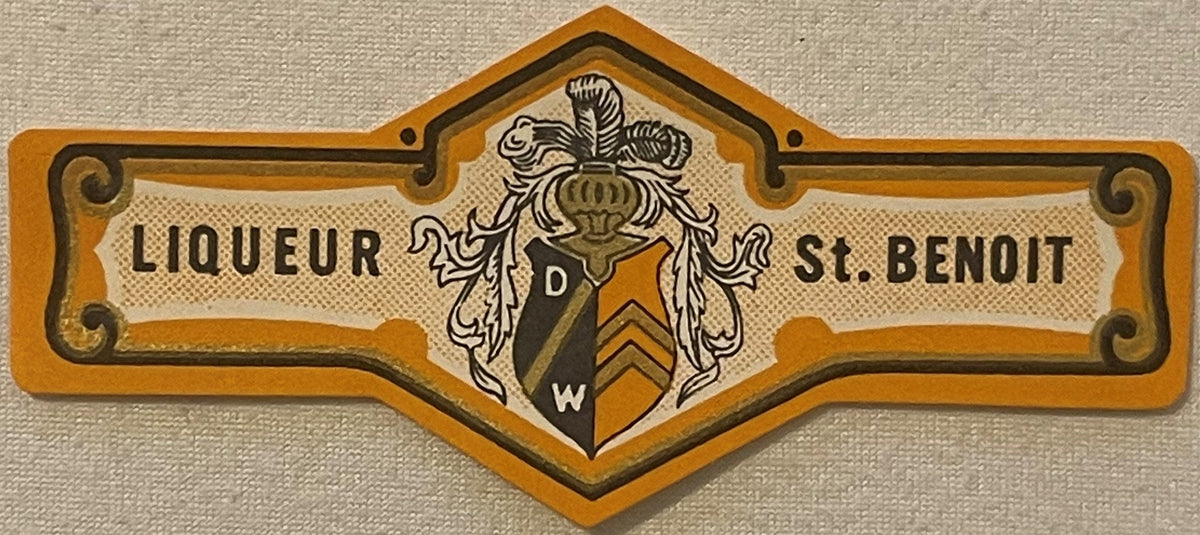 Antique Liqueur St. Benoit 1920s - 1930s Bottle Neck Label 🏅 Orange Heraldic Crest DW Shield Ephemera