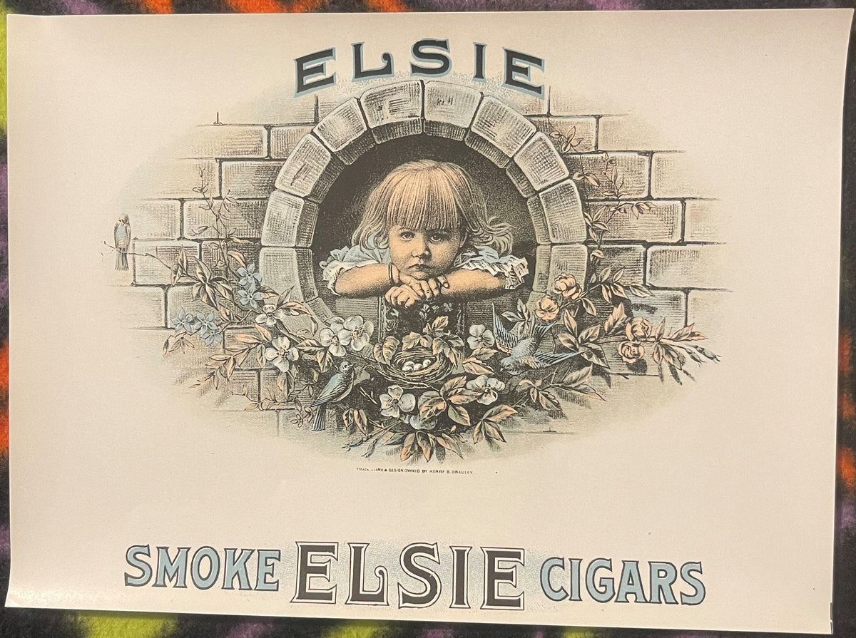 Antique Vintage Large Elsie Cigar Label 1900s - 1920s 🚬 Cute Victorian Child!