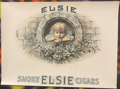 Antique Vintage Large Elsie Cigar Label 1900s - 1920s 🚬 Cute Victorian Child!