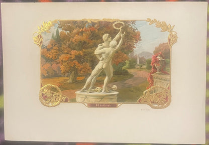 Antique Ruhm Cigar Box Label Chromolithograph Embossed Gold NOS Neoclassical Statuary Autumn Garden 1900s 🚬
