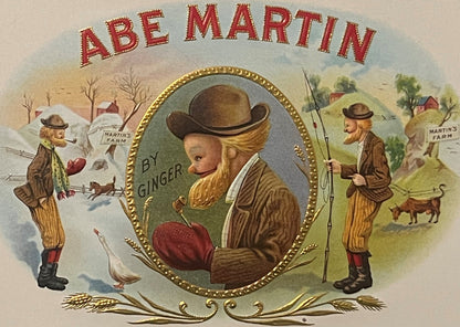 Antique 1900s - 1930s Abe Martin Embossed Cigar Label 🚬 Famous Cartoon, Kin Hubbard