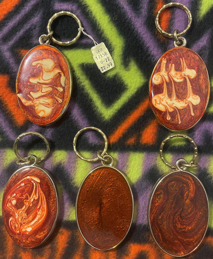 Vintage 1960s Handmade Keychain: Swirled Resin Pendant Ornament ✨
