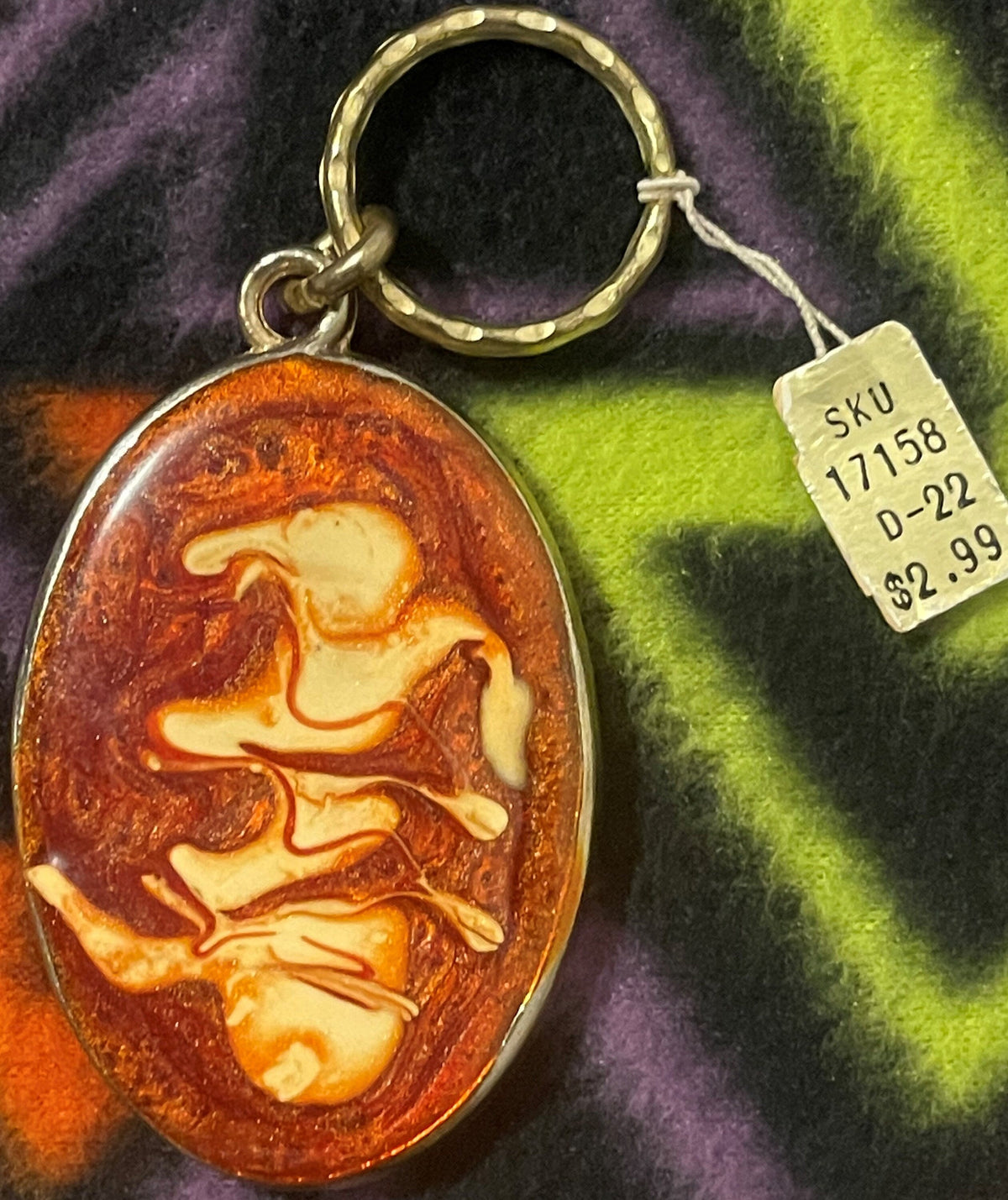Vintage 1960s Handmade Keychain: Swirled Resin Pendant Ornament ✨