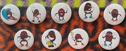 Vintage 1987 California Raisins Complete Pinback Button Set CALRAB Licensed 9 Piece Claymation Advertising Character Pins 📌
