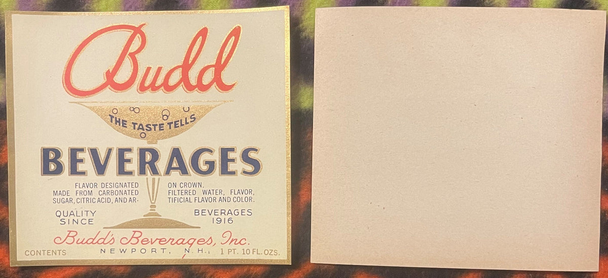 Antique Budd Beverages Label from 1920s Newport