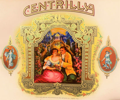 Very Rare Antique 1900s - 1920s Centrilla Embossed Cigar Label 🚬 Tampa, FL, Ornate Decor!