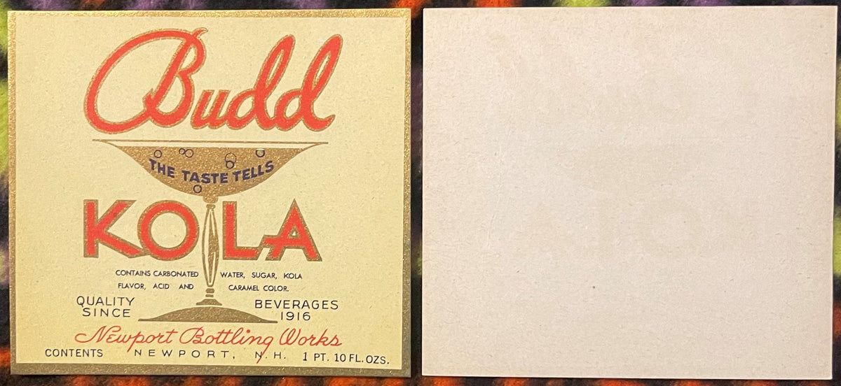 Antique Budd Kola Label from 1920s Newport NH