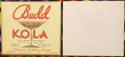 Antique Budd Kola Label from 1920s Newport NH