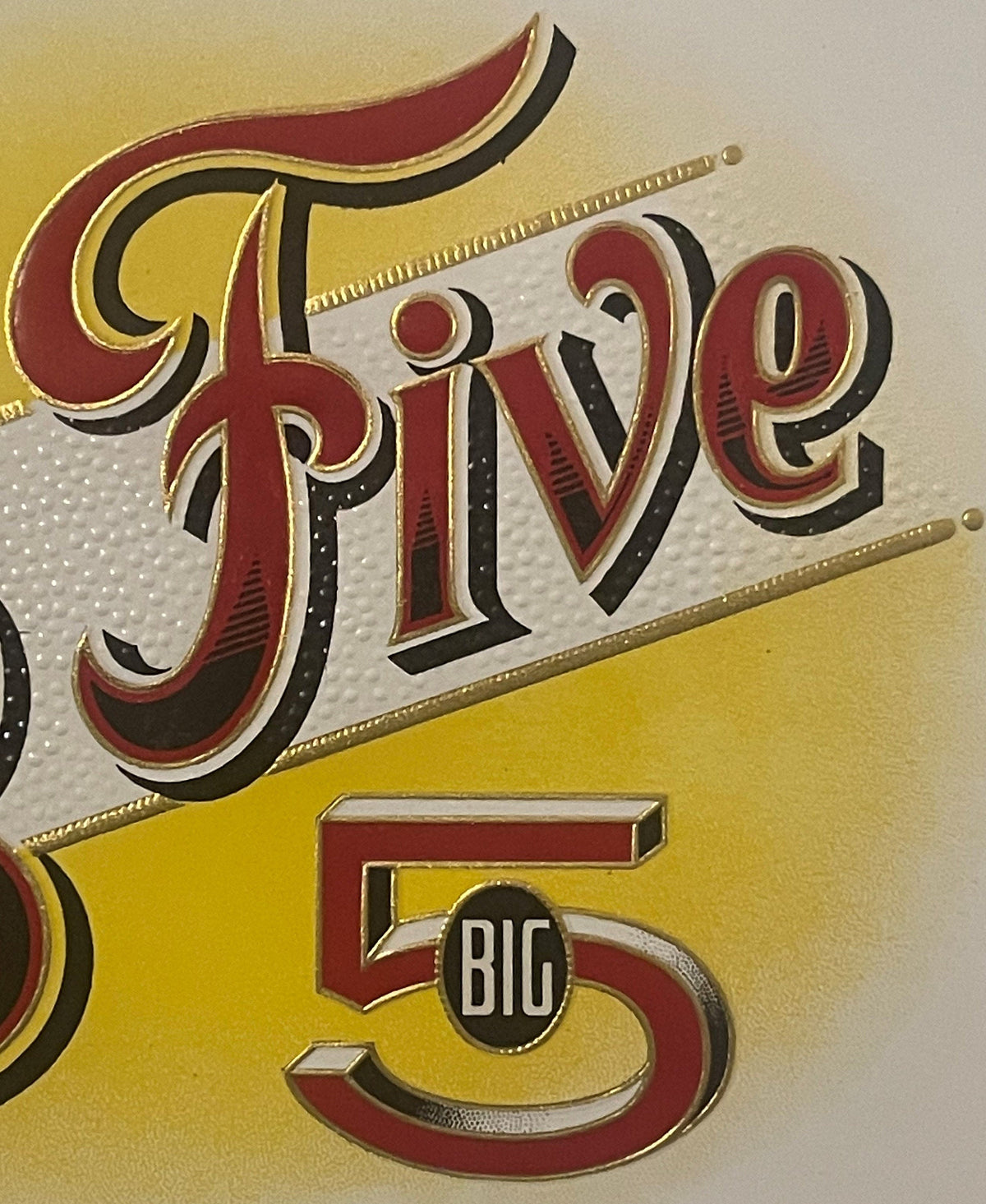 Antique Vintage 1900s - 1920s Big Five Gold Embossed Cigar Label 🚬