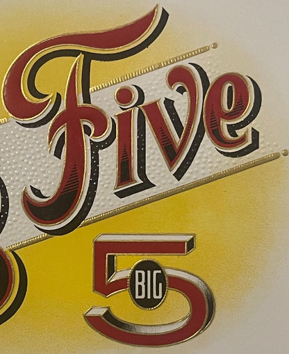 Antique Vintage 1900s - 1920s Big Five Gold Embossed Cigar Label 🚬