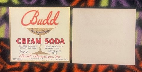 Antique Budd Cream Soda Label from 1920s Newport