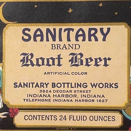Antique Root Beer Label 🧴 Sanitary Brand, Indiana Harbor Indiana, Jester & Castle NOS Lehmann S.F.