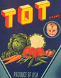 Vintage 1940s Tot Brand Vegetable Crate Label 👶 — T.O. Tomasello Co, Watsonville CA — Cute Baby Produce Art
