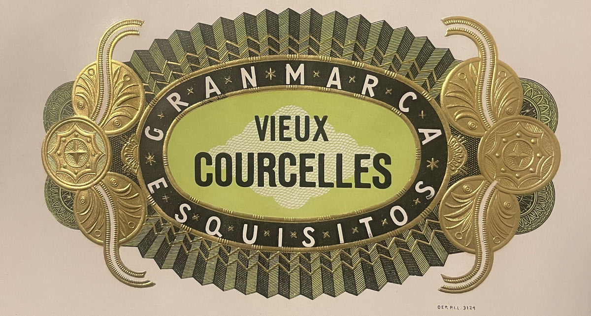 Antique Vieux Courcelles Embossed Cigar Label ~ Exquisite Gold Design, 1900s-1920s
