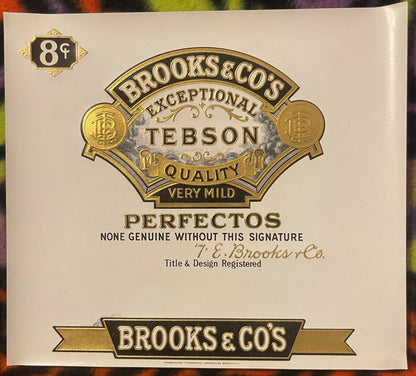 Antique Brooks & Co's Tebson Perfectos Cigar Label 🏷️ Red Lion PA Gold Embossed Lithograph Art