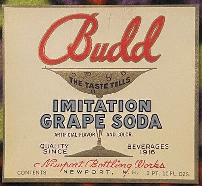 Antique Budd Grape Soda Label from 1920s Newport