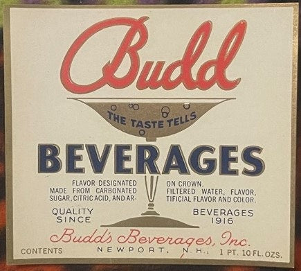 Antique Budd Beverages Label from 1920s Newport