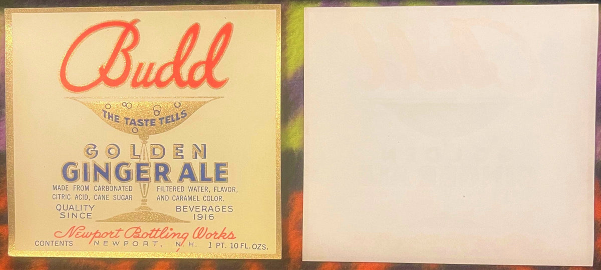 Antique Vintage 1920s Budd Ginger Ale Label 🍺 Newport, NH, Highly Collectible!