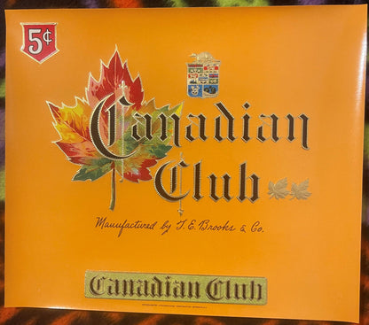 Antique 1900s - 1920s Canadian Club Embossed Cigar Label 🚬 Maple Leaf, Brooks & Co's, Red Lion, PA