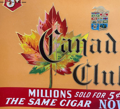 Antique 1920s - 1930s Canadian Club Embossed Cigar Label 🚬 Maple Leaf, Version 2, Red Lion, PA