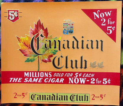 Antique 1920s - 1930s Canadian Club Embossed Cigar Label 🚬 Maple Leaf, Version 2, Red Lion, PA