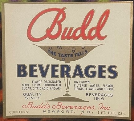 Complete Set of 8 Antique 1920s Budd Beverages Soda Bottle Labels, Newport Bottling Works New Hampshire, Unused NOS Advertising 🥤