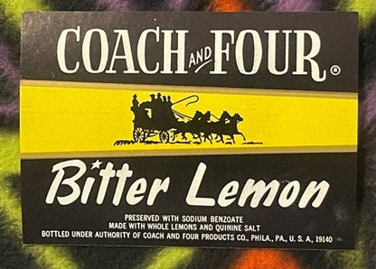 Vintage Coach and Four Bitter Lemon 🍋 Soda Label — Stagecoach Silhouette, Philadelphia PA