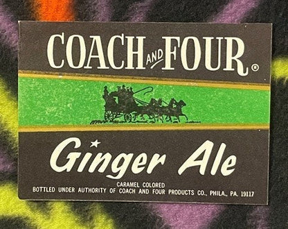 Vintage 1960s Stage Coach and Four Ginger Ale Soda Beverage Label, Philadelphia, PA 🥤