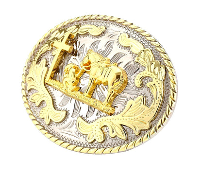Western Cowboy Cross and Horse Belt Buckle crucifix silver gold Black cross suit tie Cord Square Dance Western wear Jesus