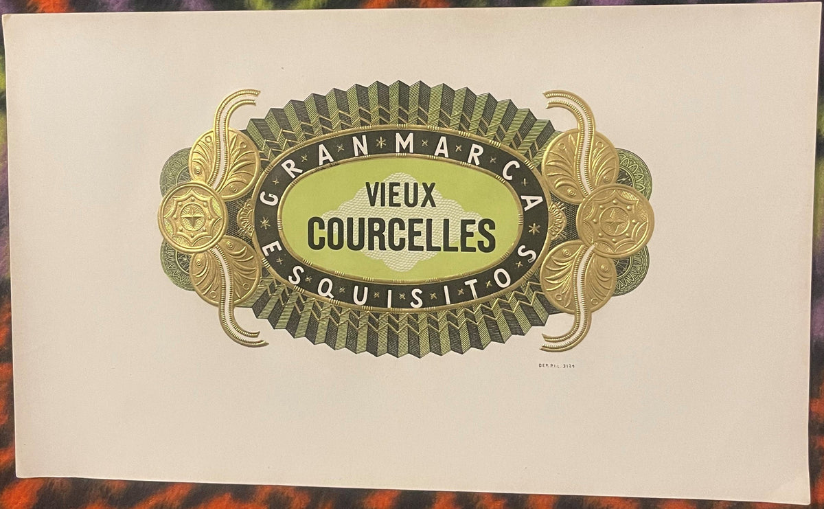 Antique Vieux Courcelles Embossed Cigar Label ~ Exquisite Gold Design, 1900s-1920s