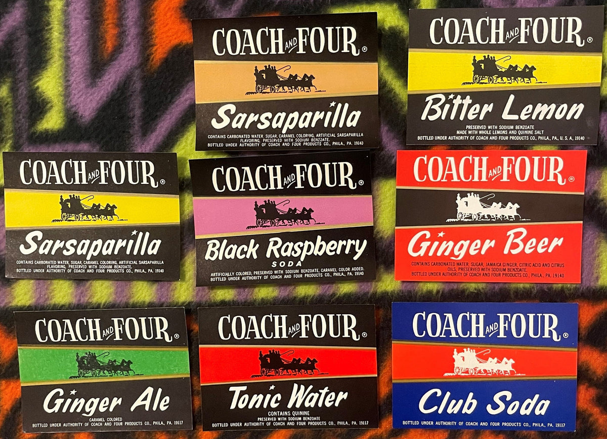 Vintage Combo Coach and Four Soda Labels from 1960s