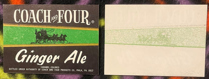 Vintage 1960s Stage Coach and Four Ginger Ale Soda Beverage Label, Philadelphia, PA 🥤