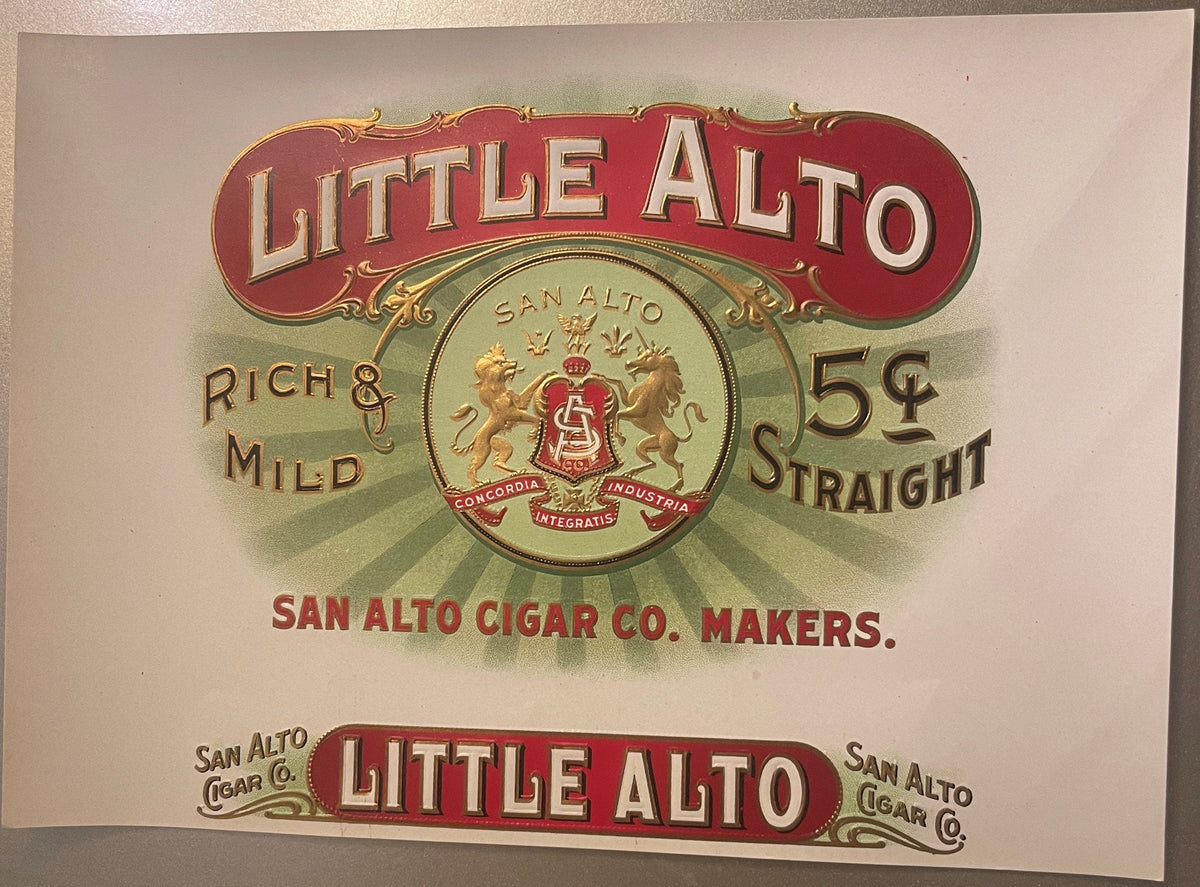 Antique Vintage 1900s - 1920s Little Alto Gold Embossed Cigar Label 🚬
