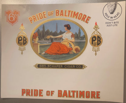 Antique Pride of Baltimore 🏛️ Geo. Schafer Cigar Co. Embossed Gold Foil Lithograph Label 1900s–1920s