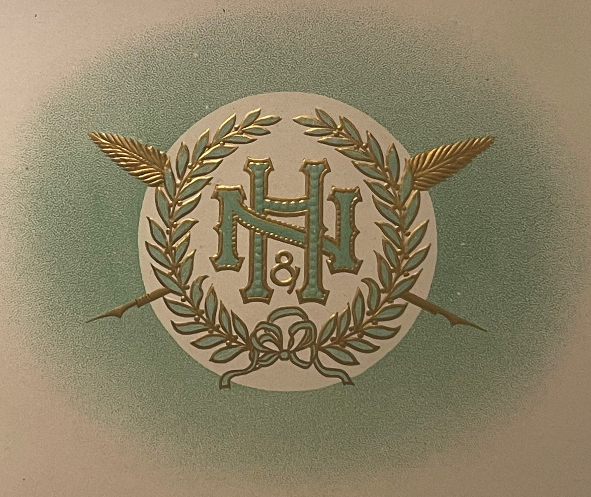 Antique N&H Embossed Cigar Label 🌿 Gold Foil Lithograph Laurel Wreath Monogram Collectible