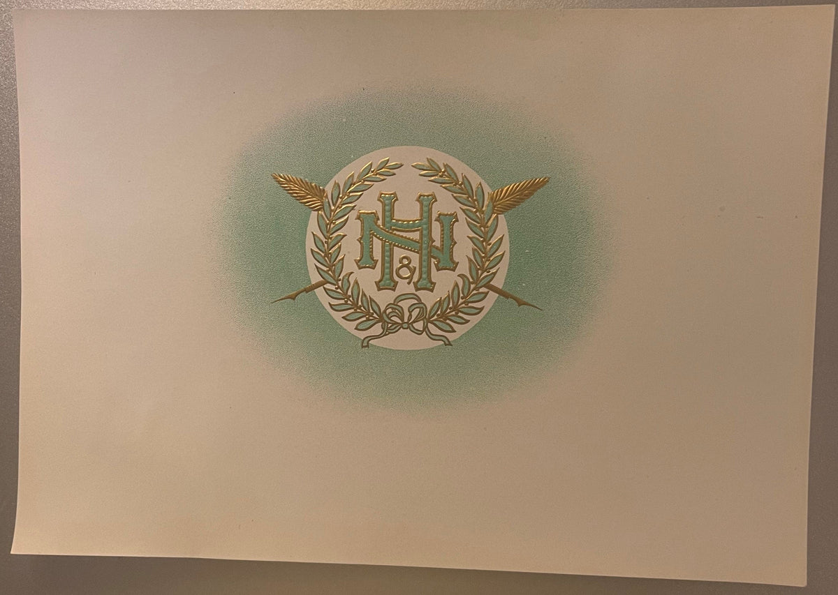 Antique N&H Embossed Cigar Label 🌿 Gold Foil Lithograph Laurel Wreath Monogram Collectible