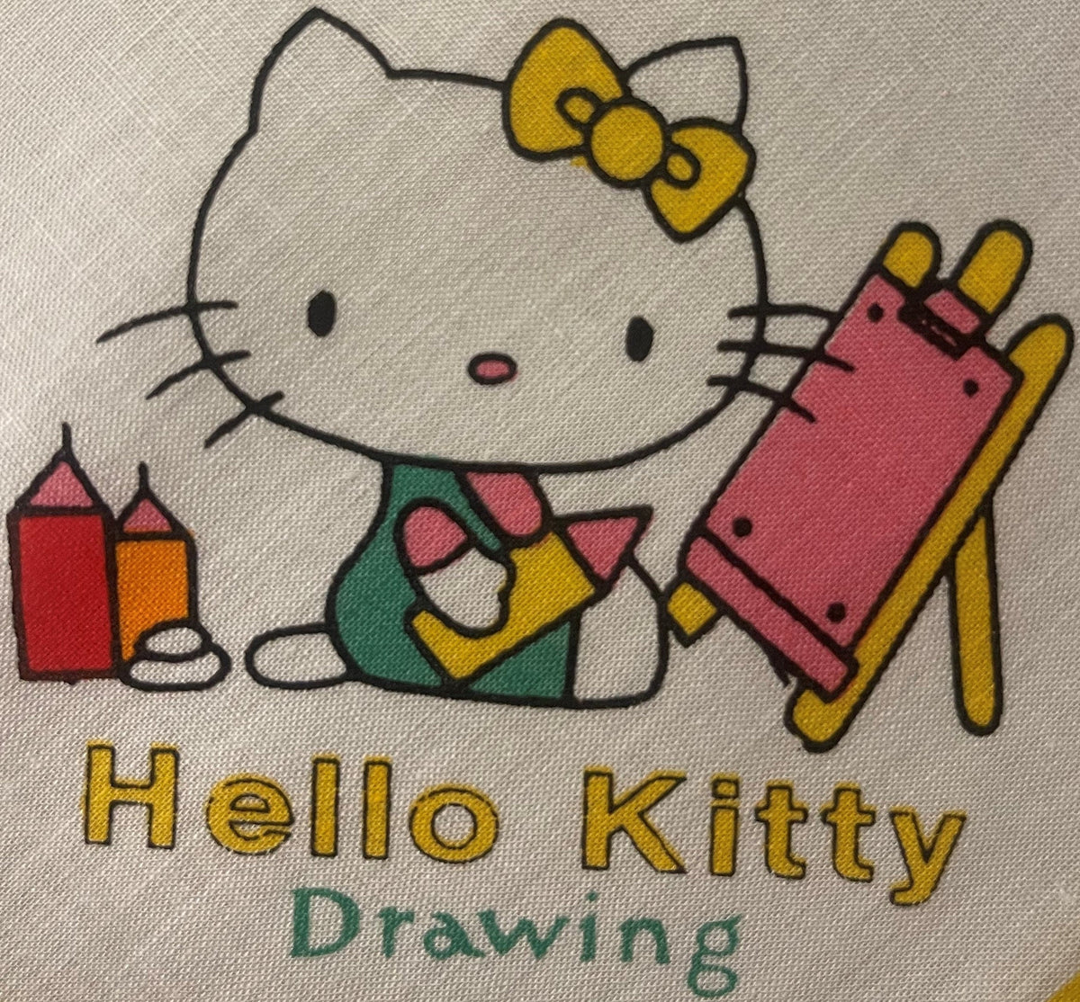 Vintage 1980s Hello Kitty Cotton Napkin Handkerchief 🎀 Yellow - Sanrio Japan NOS