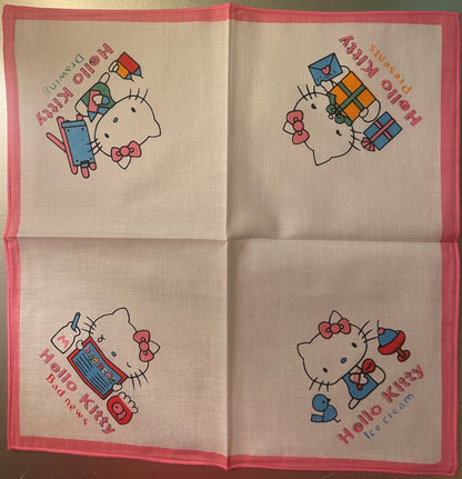 Vintage 1980s Hello Kitty Cotton Napkin Set 🎀 Pink Blue Yellow Sanrio NOS