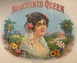 Antique Merchants Queen Embossed Cigar Label 💐 1900s Gold NOS Beauty