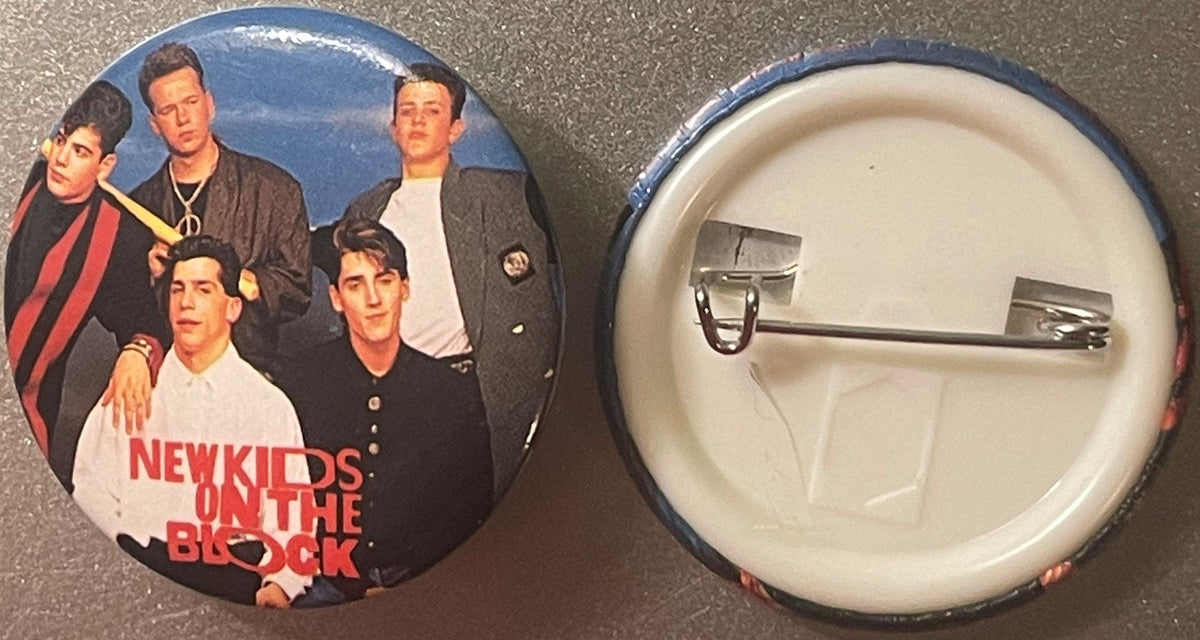 Vintage New Kids on the Block Pinback Button - NKOTB Band Photo Pin, Button-Up Troy MI, 80s Boy Band Memorabilia 📌