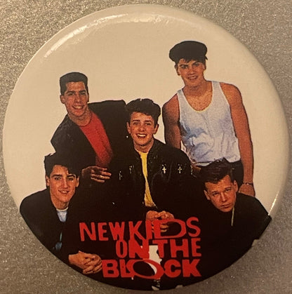 Vintage 1989 New Kids on the Block Pinback Button 🎤 Button-Up Troy MI NKOTB Group Photo Pin